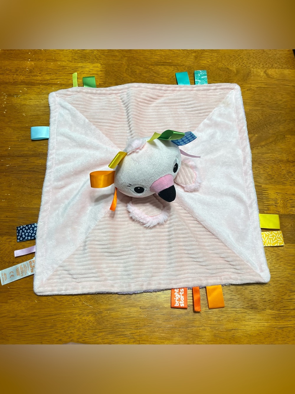 Bright Starts Cuddle 'n Tags pink flamingo security blanket